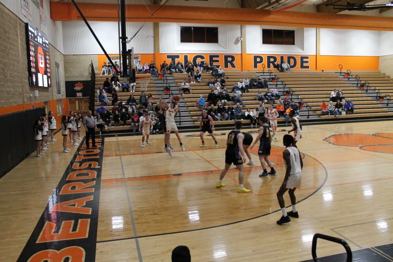 The Tiger’s Rylan Alhorn goes up strong for two points in varsity basketball action against Augusta Southeastern.