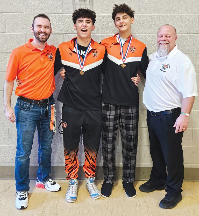 Alcantar (right) and Maddox Medrano each placed Fourth in the Illinois Wrestling Coaches and Officials Association Fresh/Soph Sectional and will compete in the State Finals this weekend in Springfield.