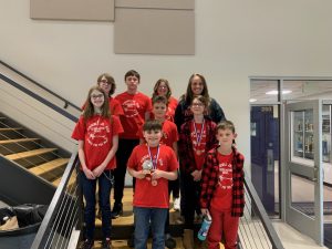 Pictured above from left to right; Front Row:  Jack Brockhouse, Jamison Horton. Middle Row:  Madalyn Whitehead, Levi Watson, Sophia Horton. Back Row: Sawyer Edwards, William Bell, Shelby Long and Coach Kristy Edwards.