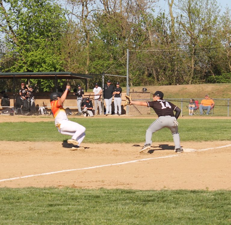 Ethan Heller slides safely into third for Beardstown. Photo by Brockschmidt