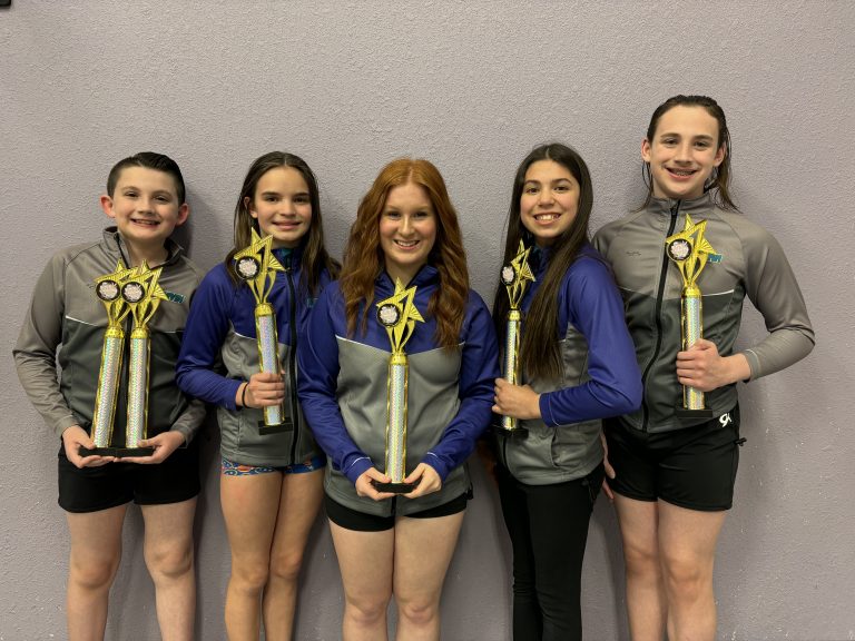 Trophy winners are shown left to right; Gavin Cristman, Makaylin Evans, Luci Metz, Isabel Mendoza and Quinn Cristman
