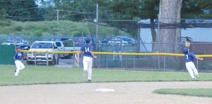 A short pop up falls just out of the reach of the second baseman.