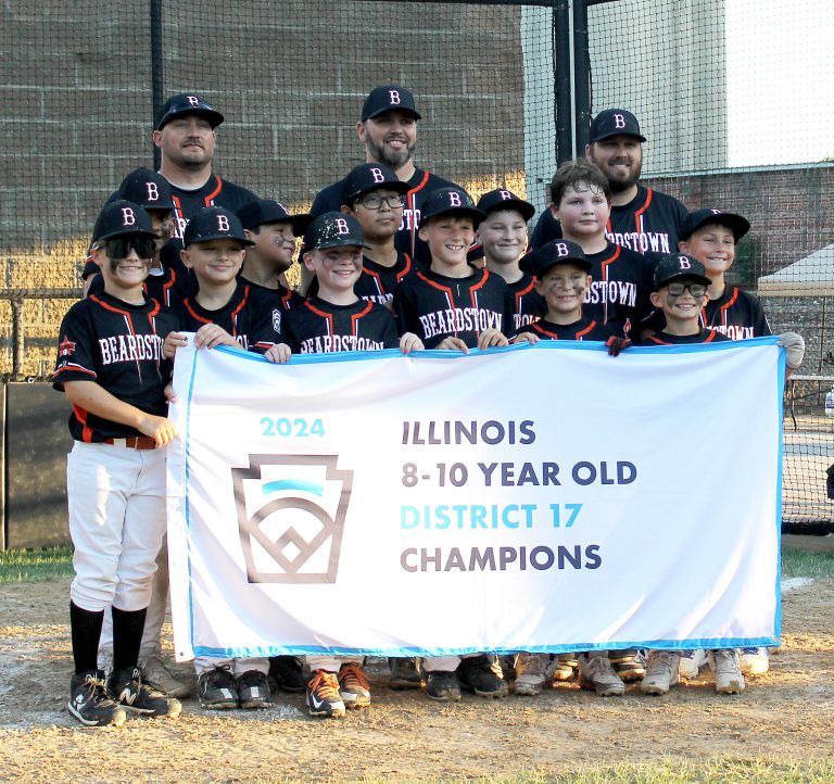 Your 2024 9/10 District Champions from left to right, Back row: Coaches Jimmy Maltby, Josh Schaver and Brock Jones. Middle row: Jrue Gaffney, Athan Martinez, Raymond Lin, Rawlings Colwell, Harley Pate, Acen Schaver. Front row: Drew Alloway, Trance Savage, Asher Dawson, Brody Whitehead, Quinn Richards, Kannon Maltby.