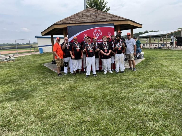 Members of the Beardstown Area Special Athletes Black Attack after winning two straight in Regional Competition to advance to State.