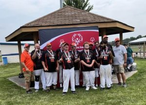 Members of the Beardstown Area Special Athletes Black Attack after winning two straight in Regional Competition to advance to State.
