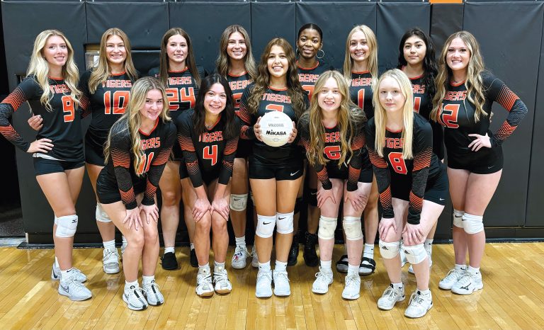 The BHS Lady Tigers Varsity Volleyball team. Pictured from left to right, back row: Alora Logan, Kylynn Maltby, Hallie Lawson, Bella Palmer, Laetitia Kanda, Shelby Goodrich, Brandy Mendoza, Autumn Bowman. Front row: Ava Quigley, Vanessa Nunez, Jazmin Pacheco, Mia Playan, Andrea Flynn