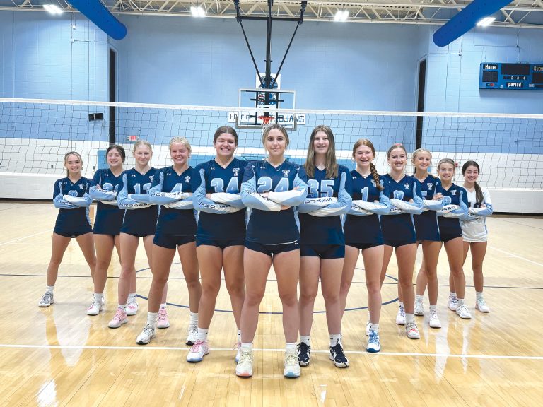 The 2024 Triopia-Meredosia-Virginia Varsity Volleyball team pictured from left to right: Lindy Parlier, Ellie Dambacher, Payten Petefish, Lucie Dion, Addison Rohn, Chelsea Bell, Gabby Myers, Ava Petefish, Eva Crawford, Mylee Tracy, Maggie Parlier, Jaden Stambaugh.