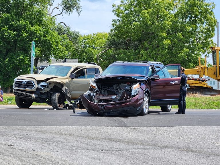 There were no injuries in a two-vehicle crash at 12:52 p.m. Sunday, August 11 at IL Route 67 and Garden Avenue, Beardstown. According to Beardstown Police, a vehicle driven by Caleb A. Scheland, 20, 901 W. 7th Street, Beardstown, was driving a 2012 Ford, owned by Annie Landis, when he collided with a vehicle driven by Jennifer D. Smth, 48, Astoria, who was driving a 2018 Toyota pickup truck. Both vehicles were towed from the scene. Photo by Jaime Chapman