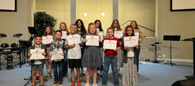 Beardstown Christian Academy September Students of the Month. Back row, left to right: Serena Graham-Martinez, Whitney Clements, Fiorella Otero, Raygan Morato, Jaci Shepherd, Abby Sisti. Front row, left to right: Eason Howell, Foster Howell, Acen Schaver, Reese Eckert, Ember Booth, Brailey Hager. Not pictured: Ivory Stoneking