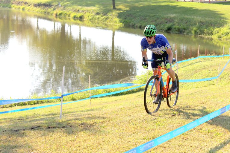 A cyclocross rider powers up the hill near the hard road ditch during last Saturday’s races.