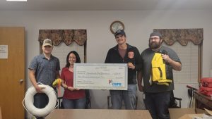 Chandlerville Fire Department has been awarded an equipment grant from the Cass Morgan Farm Bureau. CMFB funds an annual grant program that provides valuable funds for local public safety organizations. Grant funds were used to purchase water rescue equipment six personal flotation devices, six rescue helmets, a 20-inch life ring, and two fifty-foot rescue throw ropes which can all be used for water rescue equipment. Pictured left to right: Firefighter Baird Mathews, CMFB Board Member Alicia Sandidge, Deputy Chief Tanner Force, and Firefighter Matt Bobbitt.