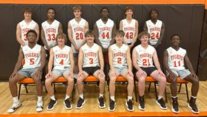 The 2024-2025 Beardstown Boys Basketball Team pictured from left to right, back row: Ethan Heller, Ephrem Kayembe, Tannar Riddell, Gladys Kwambanda, Ryan Evans, Wol Dhal. Front row: Jordy Kanda, Zach Meyer, Zach DeSollar, Colby DeSollar, Parker McCoy, Marcus Eugene Not pictured: Isaiah Thomas, Cleon Djafalo, Adi Martinez, Eli Brockschmidt, Brok Ratliff