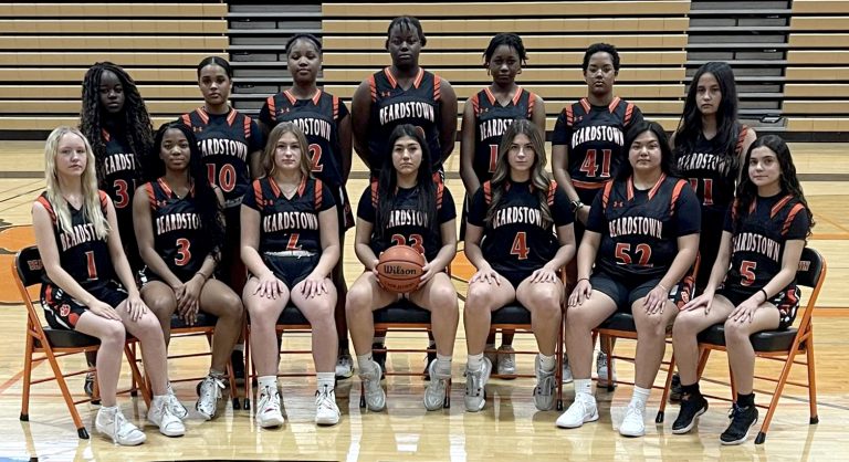 The 2024-2025 Beardstown Girls Basketball Team pictured from left to right, back row: Blessing Bopaka, Emily Perez, Messie Evile, Elizabeth Tchaklizo, Mirieme Sy, Mariam Duarte & Monse Montoya. Front row: Andrea Flynn, Latitia Kanda, Kylynn Maltby, Brandy Mendoza, Dafne Mariscal, & Camila Salazar.