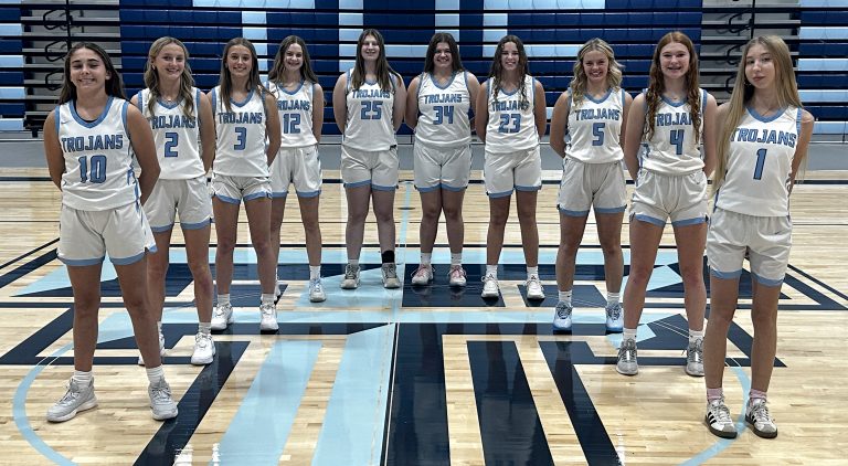 The 2024-2025 Triopia-Meredosia-Virginia Girls Basketball Team pictured from left to right: Kenzie Meyer, Mylee Tracy, Addilyn Tracy, Addalyn McCormick, Gabby Myers, Addison Rohn, Mallory Rohn, Lucie Dion, Ava Petefish, Wiktoria Slodka.