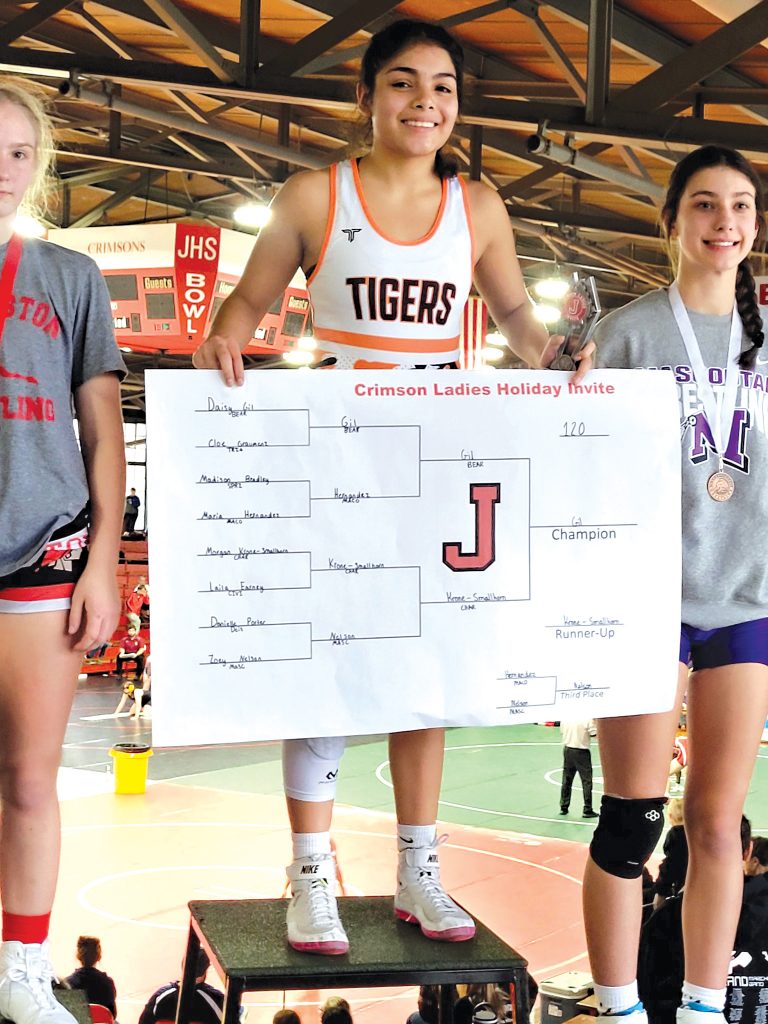 Congratulations to the Tiger’s Daisy Gil, the 120-pound Champion at the Crimson Ladies Holiday Wrestling Invite.