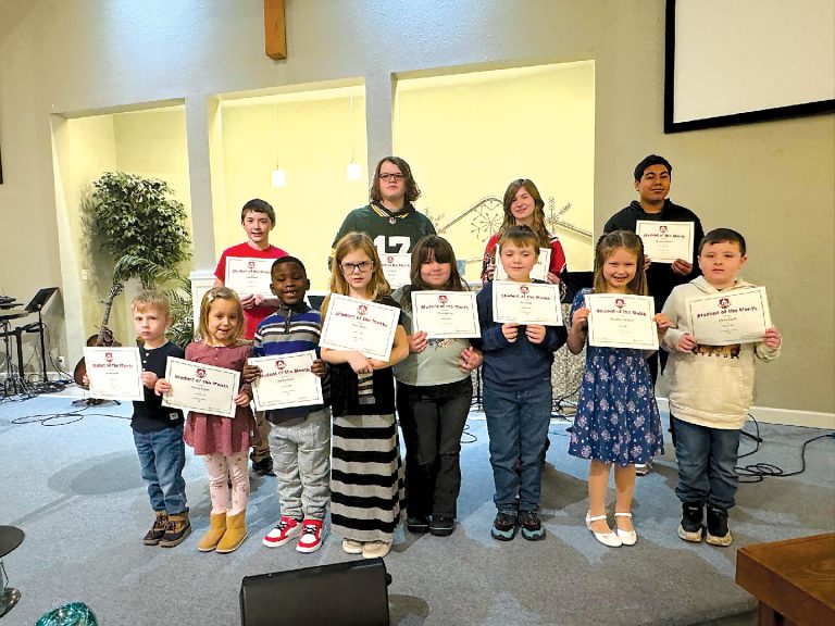 Pictured front row left to right: Josiah Elliott, Bexley Hager, Joy Bongeur, Alice Schier, Charleigh Fox, Ryne Fox, Brooklyn Hallmark, Wyatt Coats. Back row, left to right: Clay Massie, Cole Quinn, Samantha Surratt, Steven Sanchez