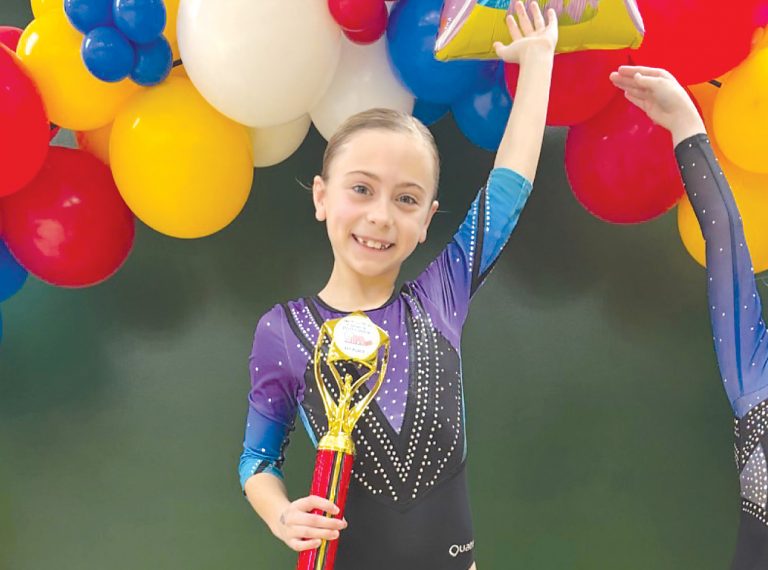 Ellie Jones was awarded first place as well as performing on double mini as a Novice level athlete. Photo submitted