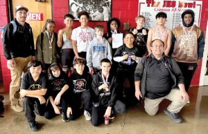 The Beardstown Middle School Wrestlers following their Fourth Place Finish at Jacksonville. Front Row (L/R): Ernesto Vazquez, Jacob Borchers, Manuel Burgos, Tristan Jones, Asst. Coach Jared French. Back Row(L/R): Coach Clayton Thurman, Claire Sogah, Manuel Rodriguez, Angel Valdez, Jude Dawson, Yahndiel Santiago, Jennrick Martinez, Uriel Gil, Luke Pherigo, Pedro Mendoza. Not Pictured: Diego Gil and coach Colt Hoenes.