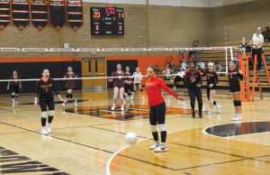 OUT! Miley Ayala wisely lets this ball land out of bounds in junior high volleyball action against Havana.